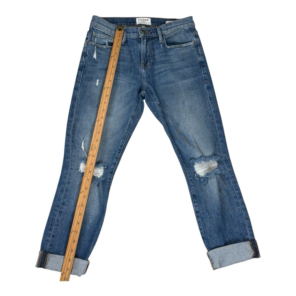 FRAME Denim Le Boy Light Wash High-Rise Straight Leg Distressed Jean Size 26 - Picture 6 of 15